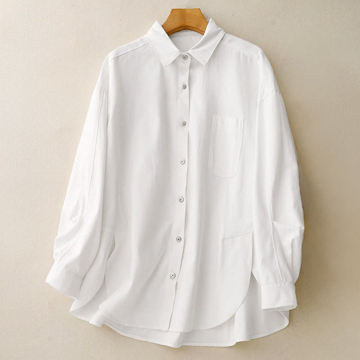 Chemise décontractée en coton uni à col montant et manches longues pour femme avec motif Buddha Stones - Blanc - US14，UK/AU18，EU46 (2XL) - image 10