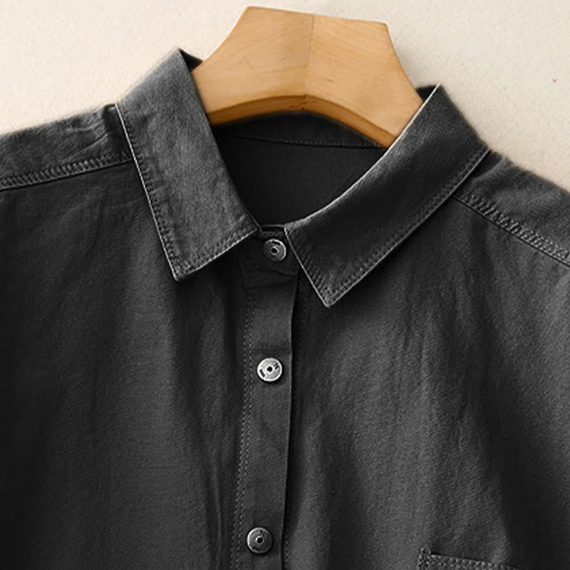 Chemise décontractée en coton uni à col montant et manches longues pour femme avec motif Buddha Stones - image 16