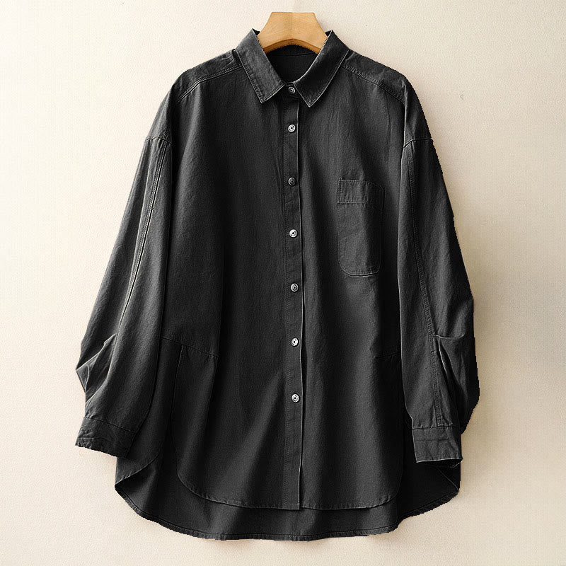 Chemise décontractée en coton uni à col montant et manches longues pour femme avec motif Buddha Stones - Noir - US14，UK/AU18，EU46 (2XL) - image 15