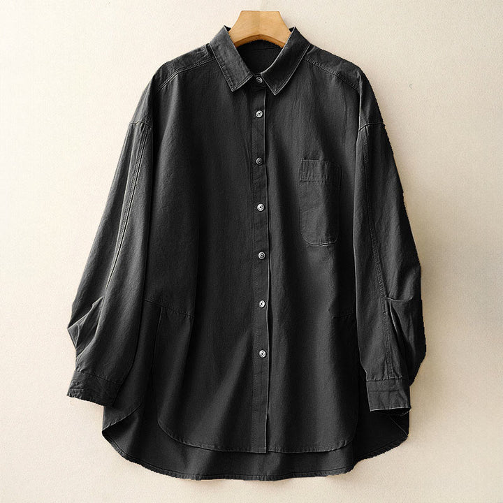 Chemise décontractée en coton uni à col montant et manches longues pour femme avec motif Buddha Stones - Noir - US14，UK/AU18，EU46 (2XL) - image 15