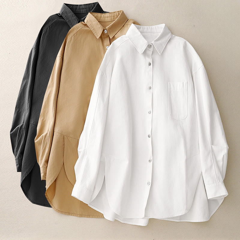 Chemise décontractée en coton uni à col montant et manches longues pour femme avec motif Buddha Stones - image 22