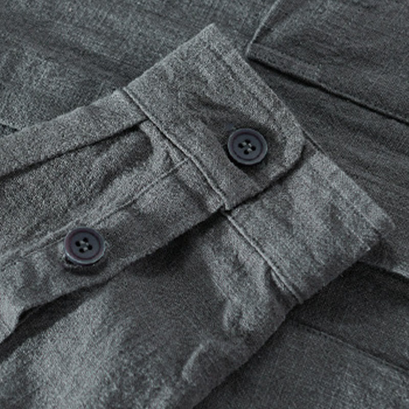 Chemises homme en coton ramie à manches longues et boutons Buddha Stones avec poches - image 5