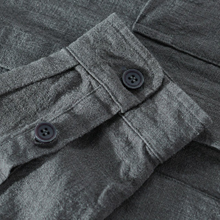 Chemises homme en coton ramie à manches longues et boutons Buddha Stones avec poches - image 5
