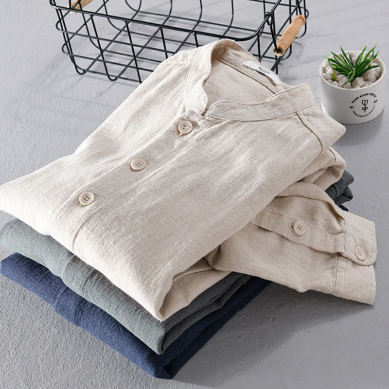 Chemises homme en coton ramie à manches longues et boutons Buddha Stones avec poches - image 18