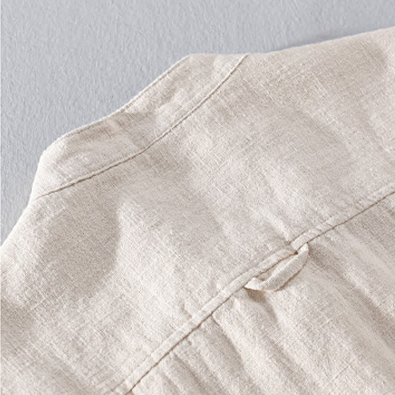 Chemises homme en coton ramie à manches longues et boutons Buddha Stones avec poches - image 10