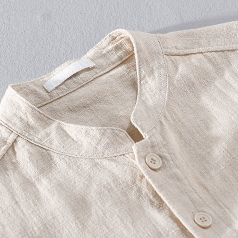 Chemises homme en coton ramie à manches longues et boutons Buddha Stones avec poches - image 9