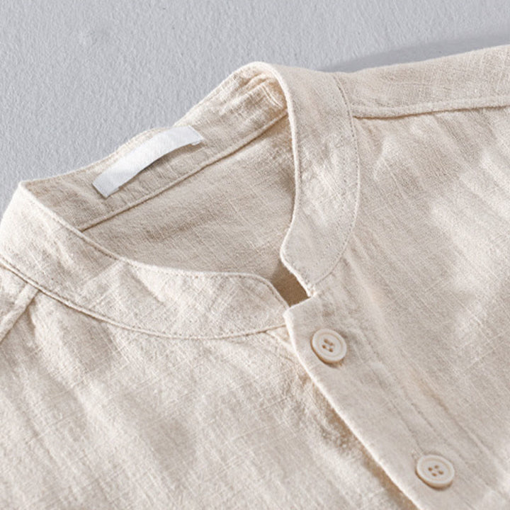 Chemises homme en coton ramie à manches longues et boutons Buddha Stones avec poches - image 9