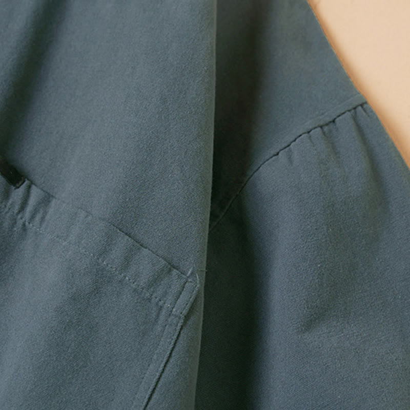 Chemise décontractée à manches longues et col montant pour femme, en coton, avec boutons et Buddha Stones - image 2