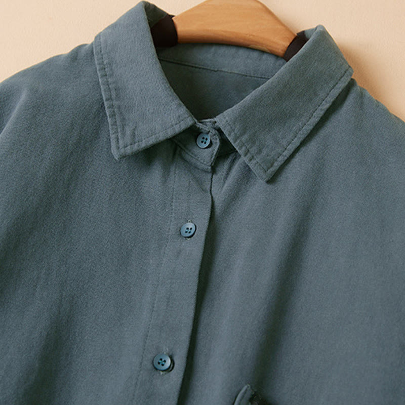 Chemise décontractée à manches longues et col montant pour femme, en coton, avec boutons et Buddha Stones - image 4