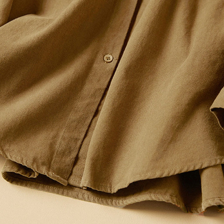 Chemise décontractée à manches longues et col montant pour femme, en coton, avec boutons et Buddha Stones - image 7
