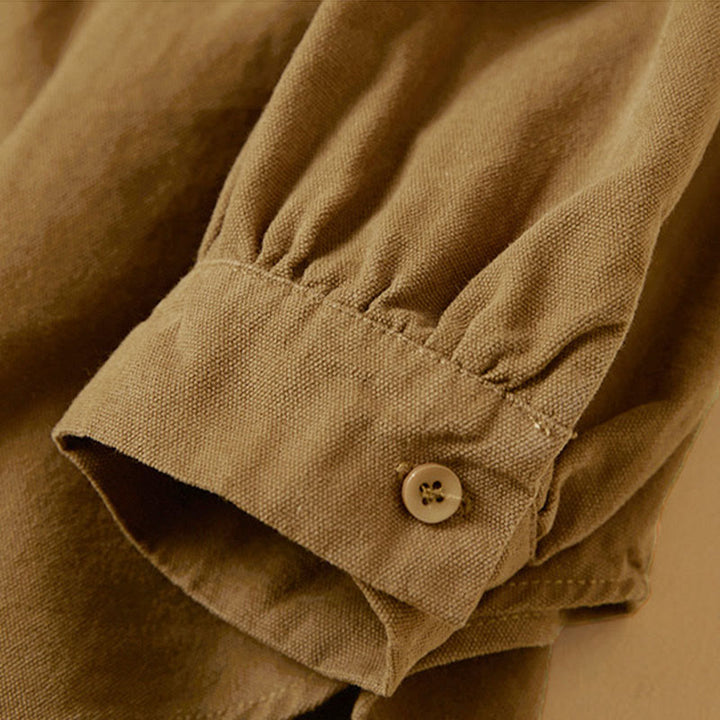 Chemise décontractée à manches longues et col montant pour femme, en coton, avec boutons et Buddha Stones - image 9