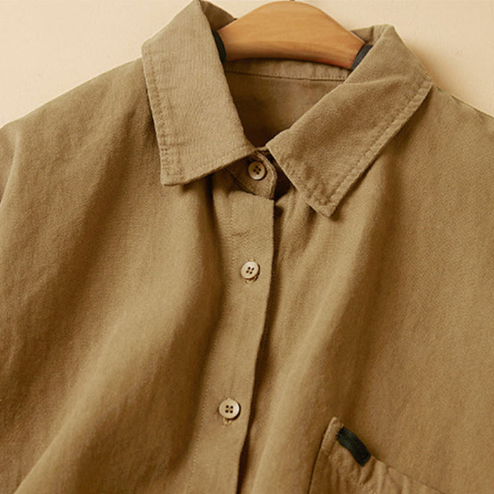 Chemise décontractée à manches longues et col montant pour femme, en coton, avec boutons et Buddha Stones - image 11