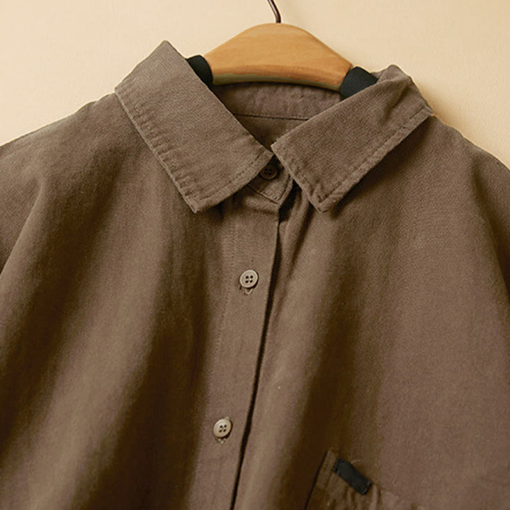 Chemise décontractée à manches longues et col montant pour femme, en coton, avec boutons et Buddha Stones - image 20