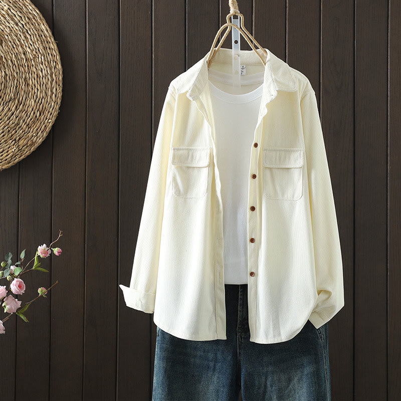 Veste à manches longues en coton côtelé Buddha Stones pour femme avec poches - Jaune clair - US8-10，UK/AU12-14，EU40-42 (2XL) - image 24