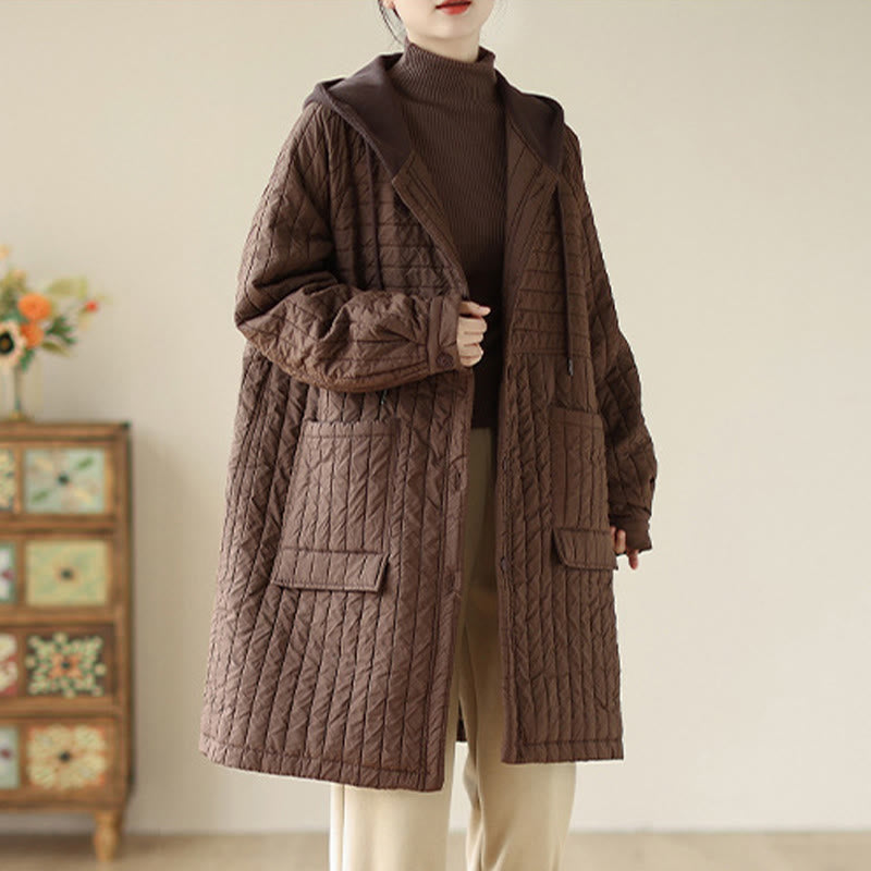 Manteau matelassé en coton uni cranté avec poches pour femme Buddha Stones - image 4