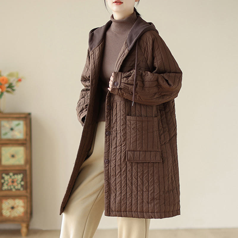 Manteau matelassé en coton uni cranté avec poches pour femme Buddha Stones - image 1