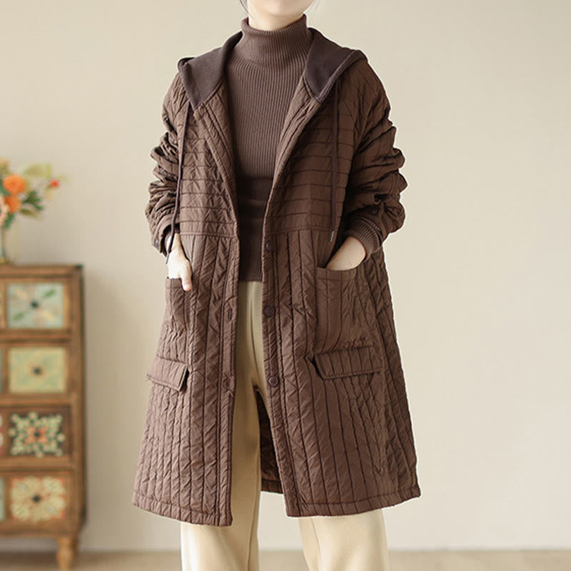 Manteau matelassé en coton uni cranté avec poches pour femme Buddha Stones - image 3