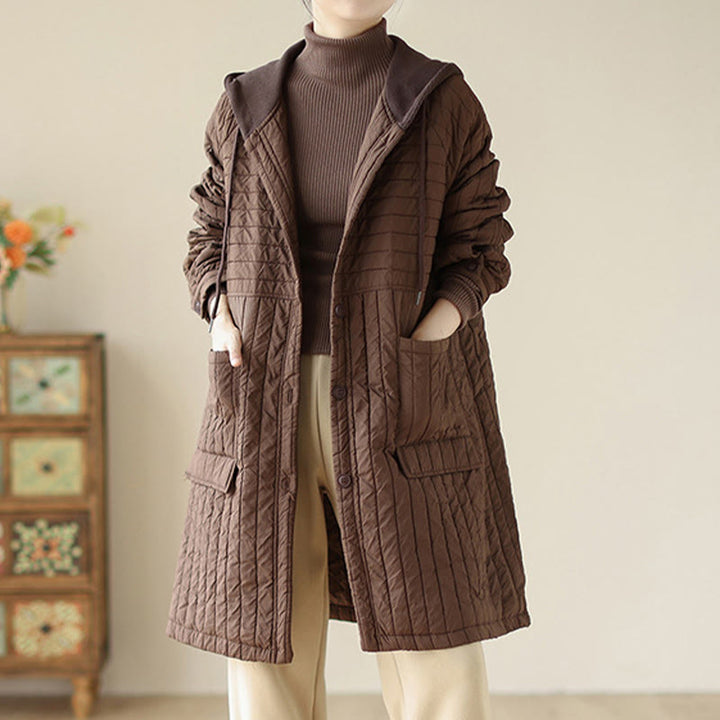 Manteau matelassé en coton uni cranté avec poches pour femme Buddha Stones - image 3