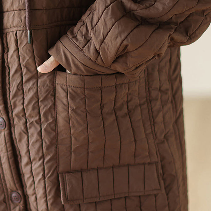 Manteau matelassé en coton uni cranté avec poches pour femme Buddha Stones - image 6