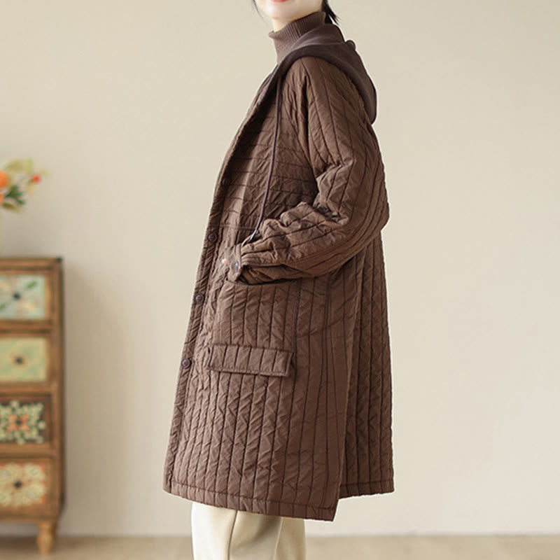 Manteau matelassé en coton uni cranté avec poches pour femme Buddha Stones - image 2