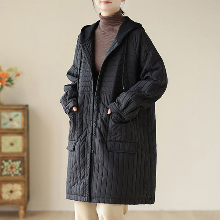 Manteau matelassé en coton uni cranté avec poches pour femme Buddha Stones - image 14