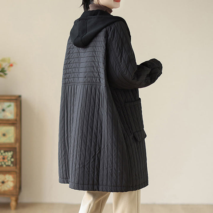 Manteau matelassé en coton uni cranté avec poches pour femme Buddha Stones - image 17