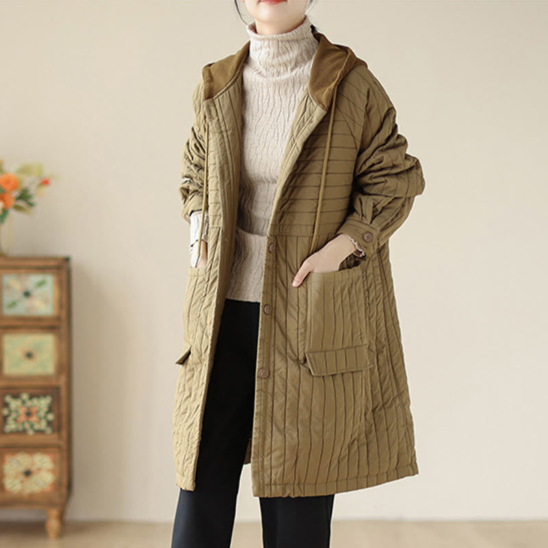 Manteau matelassé en coton uni cranté avec poches pour femme Buddha Stones - Tanné - US12，UK/AU16，EU44 (2XL) - image 18