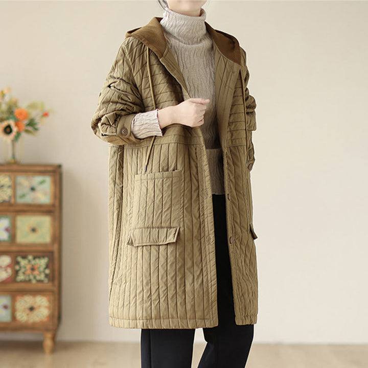 Manteau matelassé en coton uni cranté avec poches pour femme Buddha Stones - image 23