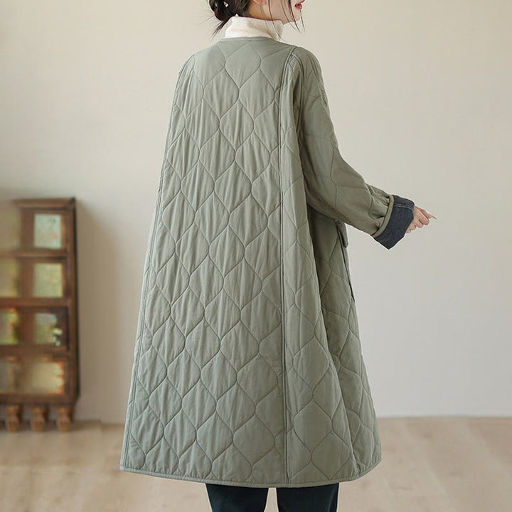 Manteau matelassé en coton pour femme avec poches et boutons unis Buddha Stones - image 1