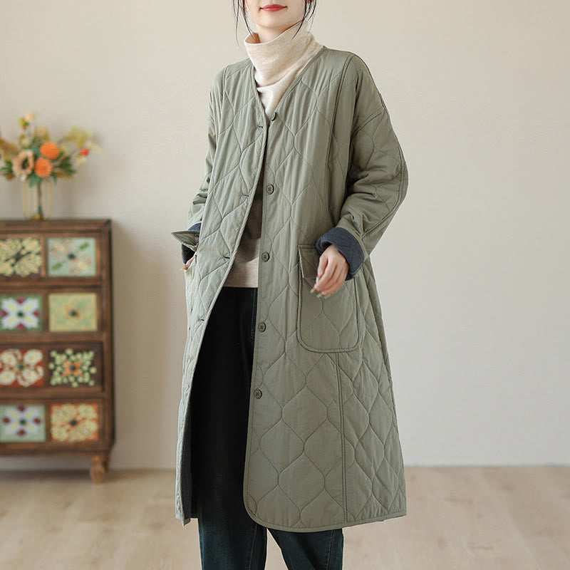 Manteau matelassé en coton pour femme avec poches et boutons unis Buddha Stones - image 4