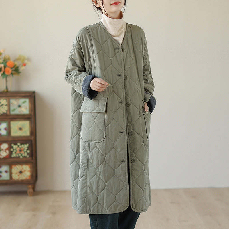 Manteau matelassé en coton pour femme avec poches et boutons unis Buddha Stones - image 3