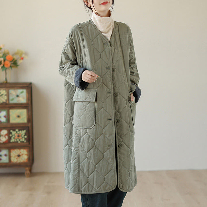Manteau matelassé en coton pour femme avec poches et boutons unis Buddha Stones - image 3