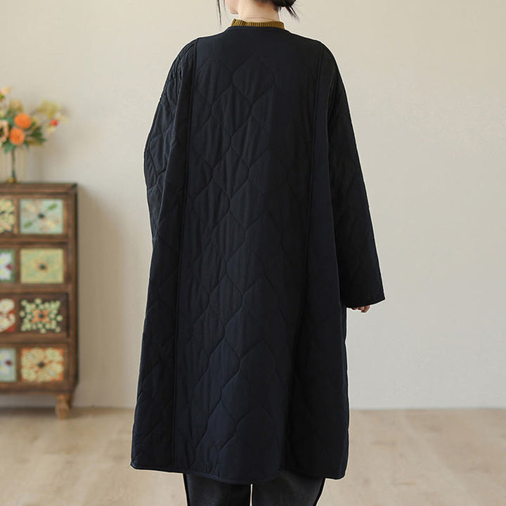 Manteau matelassé en coton pour femme avec poches et boutons unis Buddha Stones - image 7