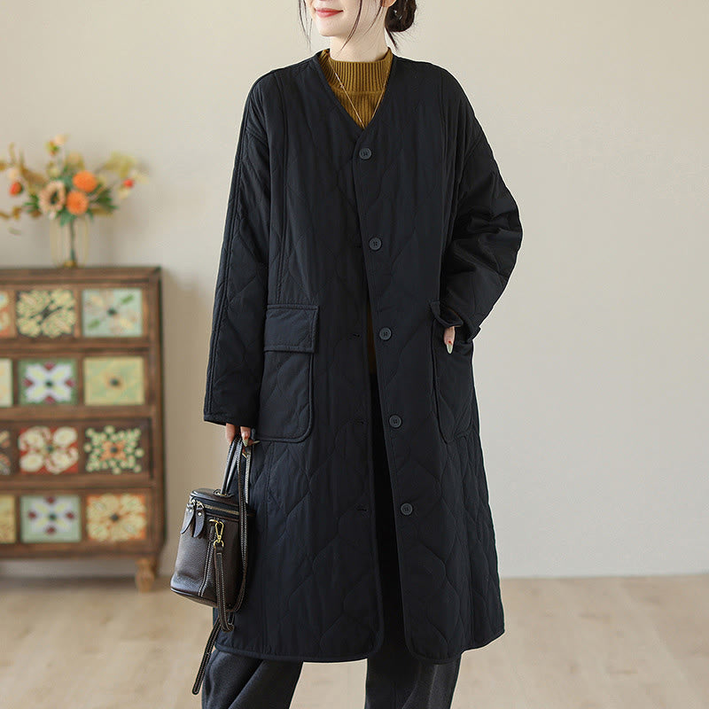 Manteau matelassé en coton pour femme avec poches et boutons unis Buddha Stones - image 6