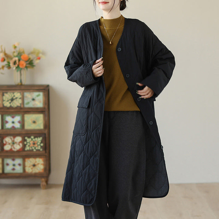 Manteau matelassé en coton pour femme avec poches et boutons unis Buddha Stones - image 8