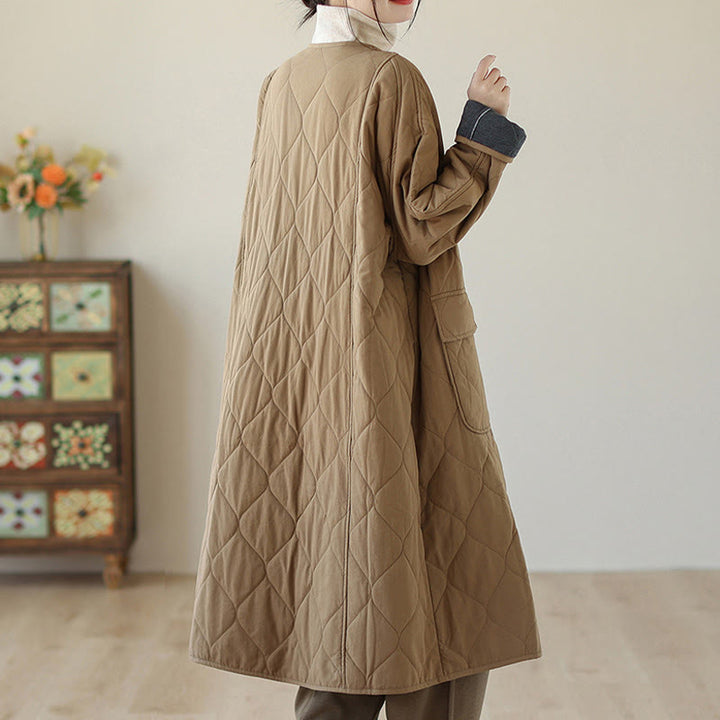 Manteau matelassé en coton pour femme avec poches et boutons unis Buddha Stones - image 12