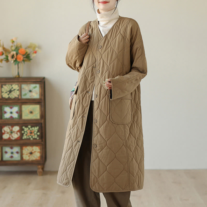 Manteau matelassé en coton pour femme avec poches et boutons unis Buddha Stones - image 11