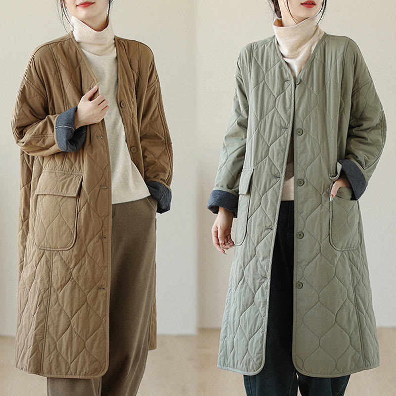 Manteau matelassé en coton pour femme avec poches et boutons unis Buddha Stones - image 14