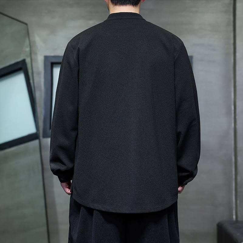 Chemise homme à manches longues et col montant avec broderies d'hirondelles et boutons de grenouille, Buddha Stones - image 3