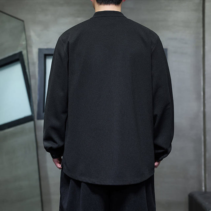 Chemise homme à manches longues et col montant avec broderies d'hirondelles et boutons de grenouille, Buddha Stones - image 3