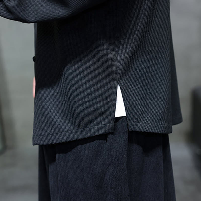 Chemise homme à manches longues et col montant avec broderies d'hirondelles et boutons de grenouille, Buddha Stones - image 12