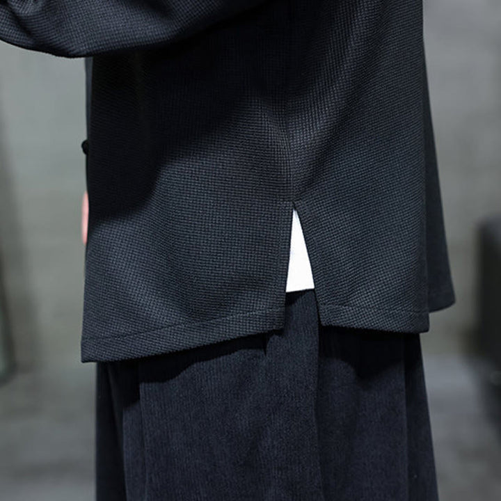 Chemise homme à manches longues et col montant avec broderies d'hirondelles et boutons de grenouille, Buddha Stones - image 12