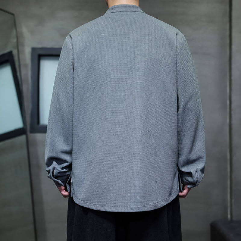 Chemise homme à manches longues et col montant avec broderies d'hirondelles et boutons de grenouille, Buddha Stones - image 16