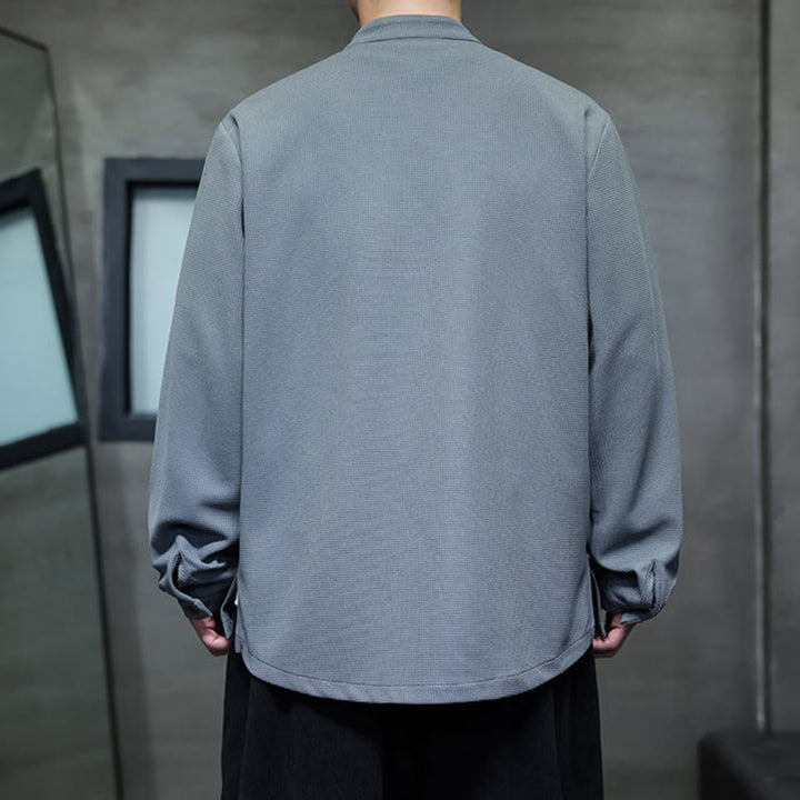 Chemise homme à manches longues et col montant avec broderies d'hirondelles et boutons de grenouille, Buddha Stones - image 16