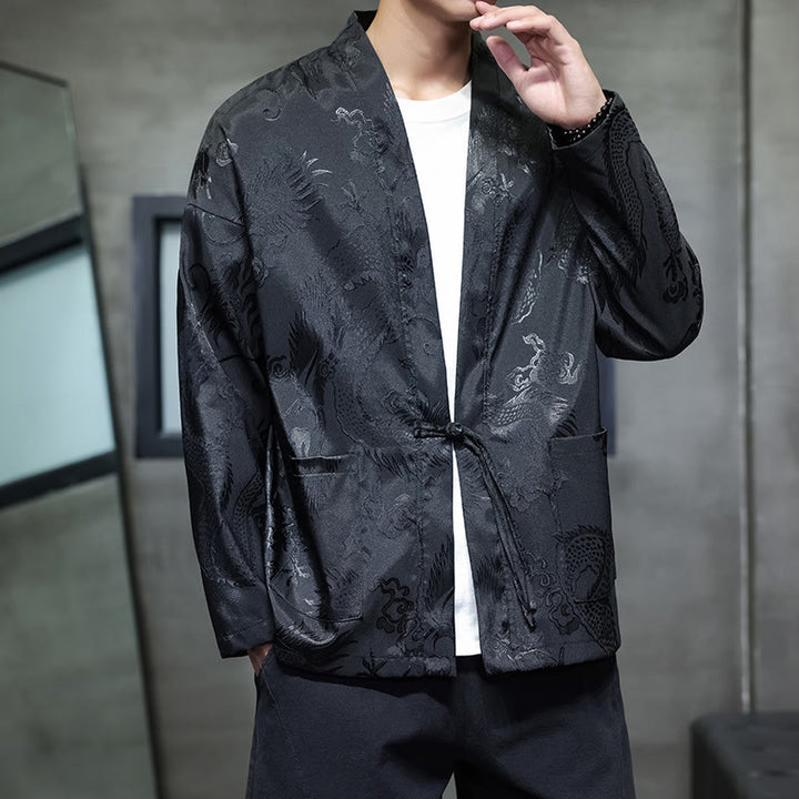 Chemise homme à manches longues et col montant en jacquard motif dragon et Buddha Stones grenouille - image 1