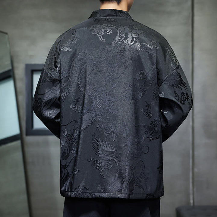Chemise homme à manches longues et col montant en jacquard motif dragon et Buddha Stones grenouille - image 3