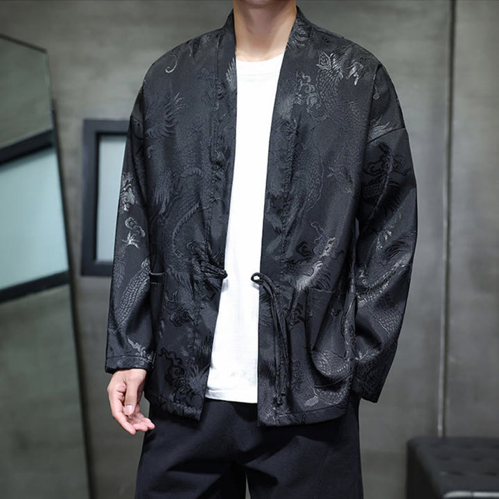 Chemise homme à manches longues et col montant en jacquard motif dragon et Buddha Stones grenouille - image 2