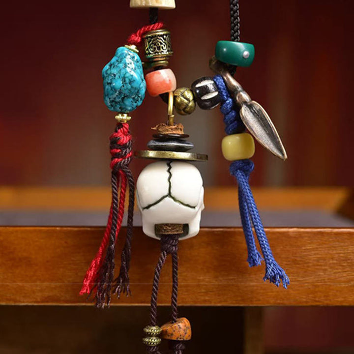 Collier pendentif en corde avec tête de mort tibétaine et Buddha Stones, le Seigneur de la forêt des cadavres, nouveau départ - image 3