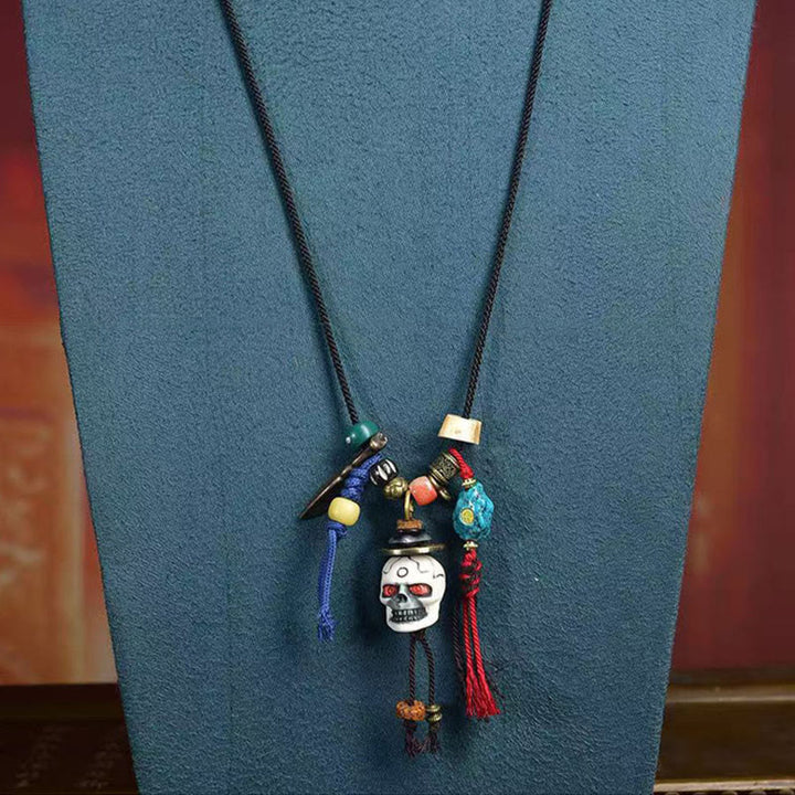 Collier pendentif en corde avec tête de mort tibétaine et Buddha Stones, le Seigneur de la forêt des cadavres, nouveau départ - image 4