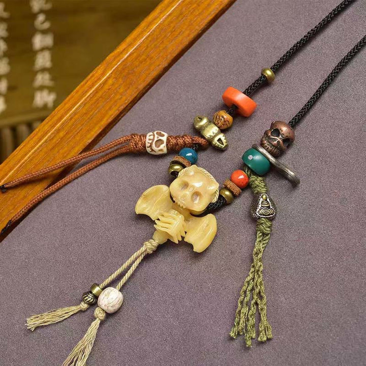 Collier pendentif en corde avec tête de mort tibétaine et Buddha Stones, le Seigneur de la forêt des cadavres, nouveau départ - image 7